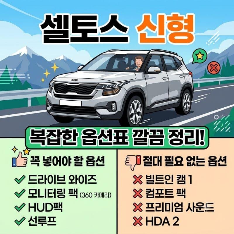 복잡한 옵션표 깔끔 정리 셀토스 신형 꼭 넣어야 할 옵션 vs 절대 필요 없는 옵션