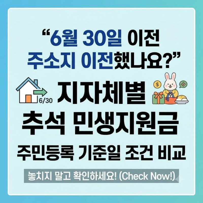 6월 30일 이전 주소지 이전했나요 지자체별 추석 민생지원금 주민등록 기준일 조건 비교