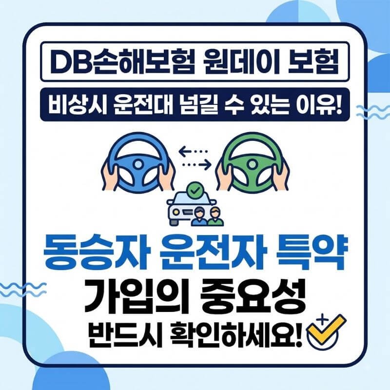 DB손해보험 원데이 보험 가입 시 동승자운전자 특약 넣어야 비상시 운전대 넘길 수 있는 이유