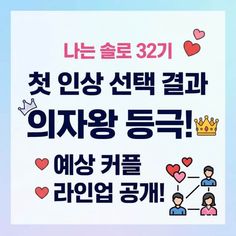 나는 솔로 32기 첫 인상 선택 결과 의자왕으로 등극한 출연자와 예상 커플 라인업
