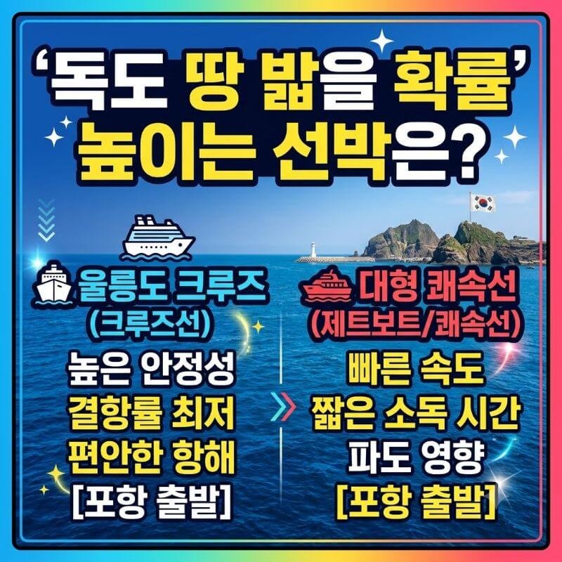 독도 땅 밟을 확률 높이는 선박은 포항여객선터미널 울릉도 크루즈 vs 대형 쾌속선 비교