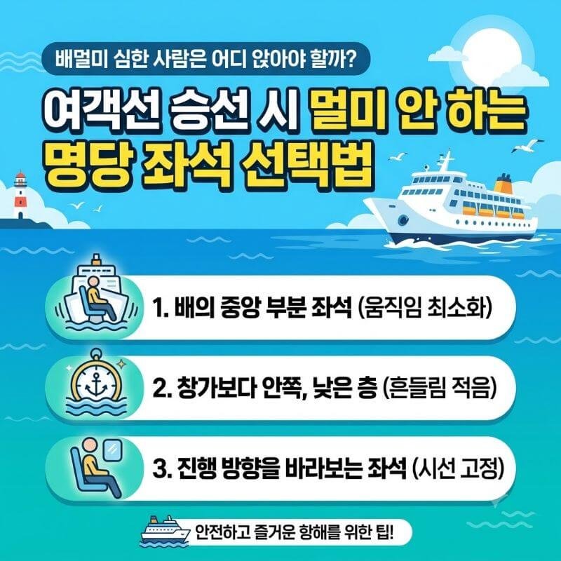 배멀미 심한 사람은 어디 앉아야 할까 여객선 승선 시 멀미 안 하는 명당 좌석 선택법