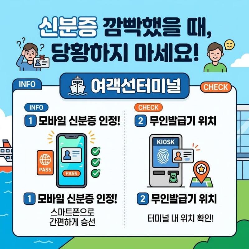 신분증 깜빡했을 때 당황하지 마세요 여객선터미널 모바일 신분증 인정 및 무인발급기 위치