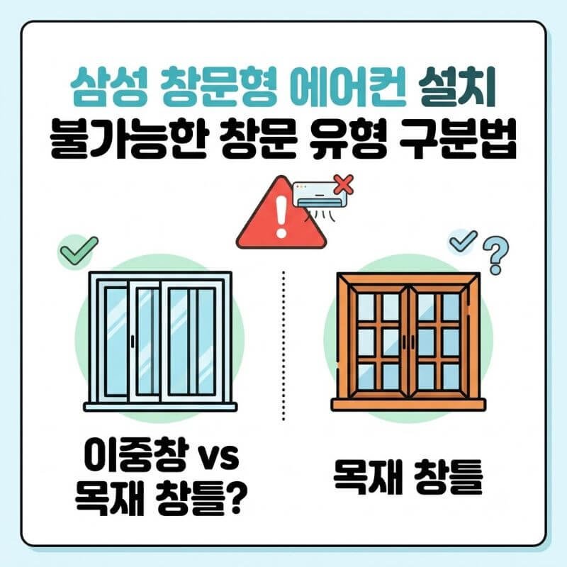 이중창 vs 목재 창틀 삼성 창문형 에어컨 설치 불가능한 창문 유형 구분법