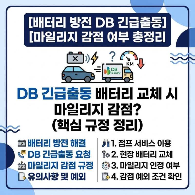 자동차 배터리 방전 시 DB손해보험 긴급출동 불러서 교체할 때 마일리지 감점 여부 총정리