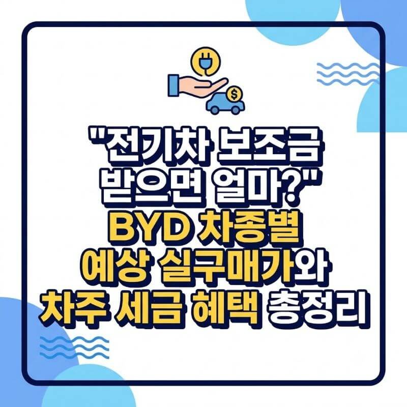 전기차 보조금 받으면 얼마 BYD 차종별 예상 실구매가와 차주 세금 혜택 총정리