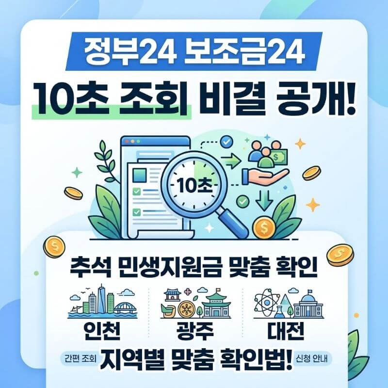 정부24 보조금24에서 10초 조회가 가능한 이유 인천·광주·대전 추석 민생지원금 맞춤 확인법
