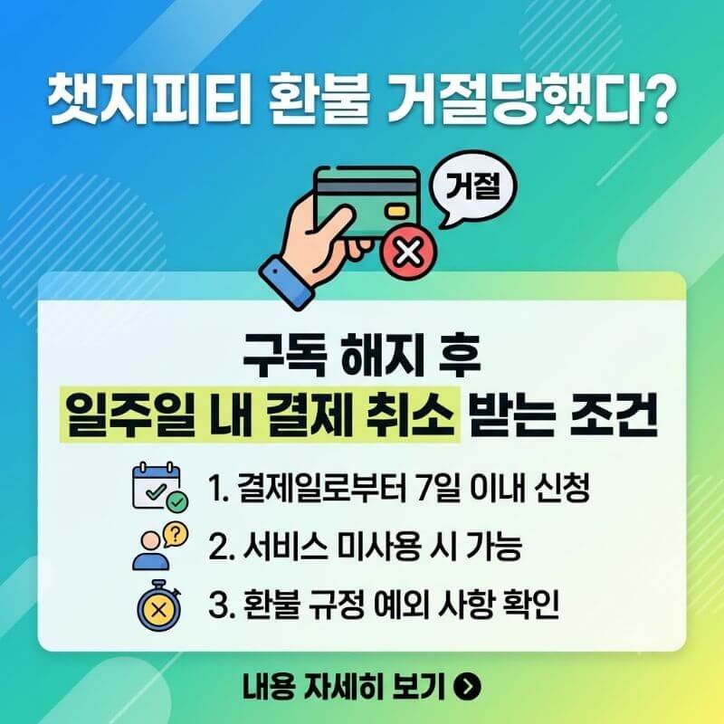 챗지피티 환불 거절당했다 구독 해지 후 일주일 내 결제 취소 받는 조건