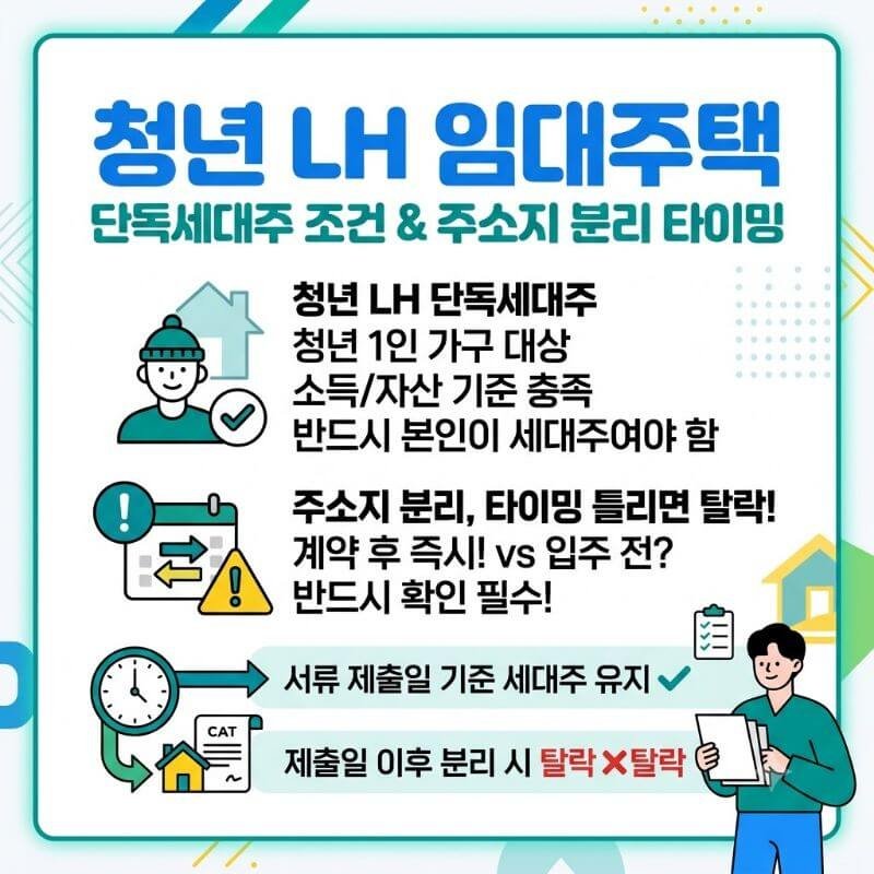 청년 LH 임대주택 단독세대주 조건, 주소지 분리 타이밍 틀리면 탈락하는 이유