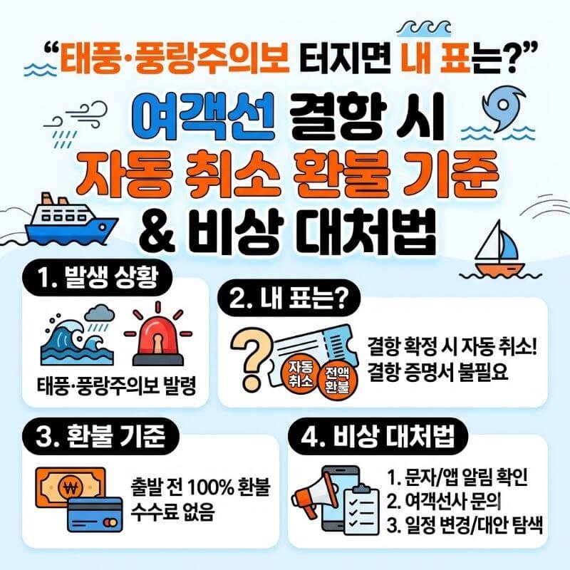 태풍·풍랑주의보 터지면 내 표는 여객선 결항 시 자동 취소 환불 기준과 비상 대처법