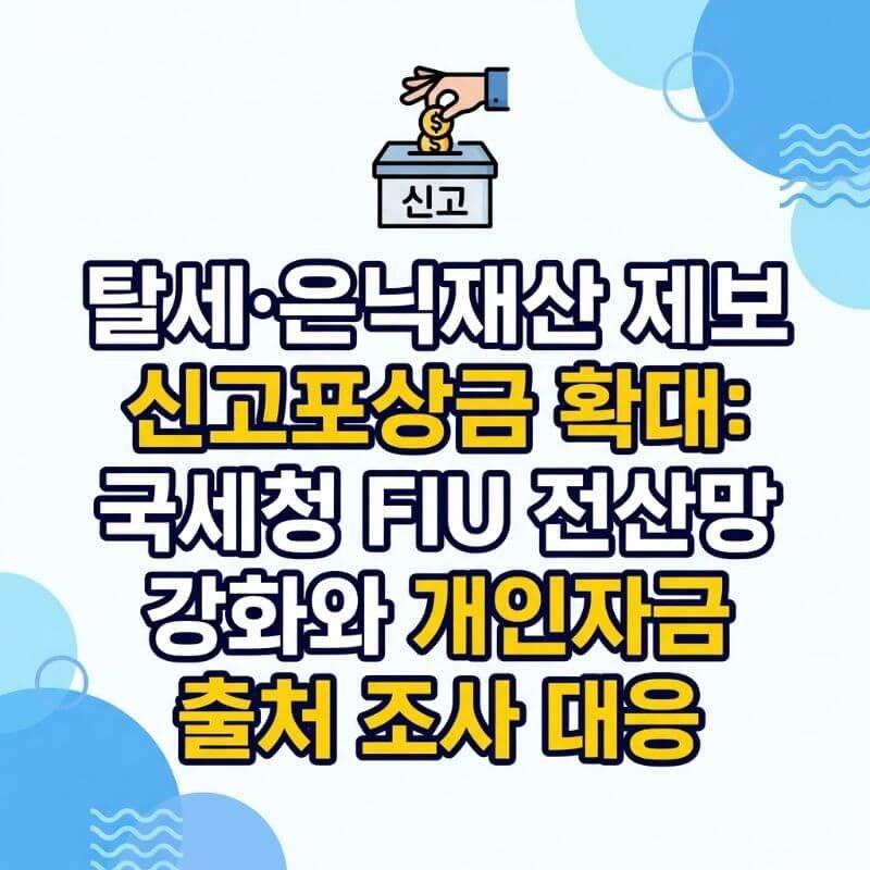 탈세·은닉재산 제보 신고포상금 확대 국세청 FIU 전산망 강화와 개인 자금 출처 조사 대응